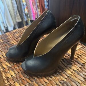 Hermes Elegant Black Peep-Toe Heels